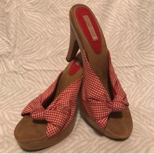 ❤️ red gingham plaid heeled sandals 👠
